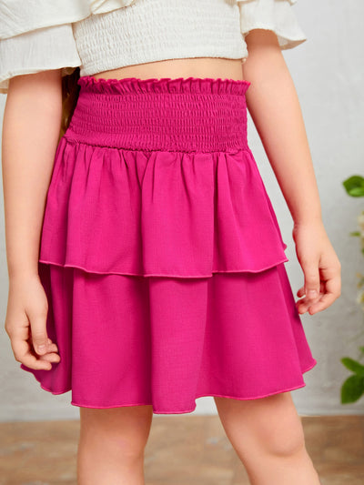 Girls Frill Trim Shirred Layered Skirt