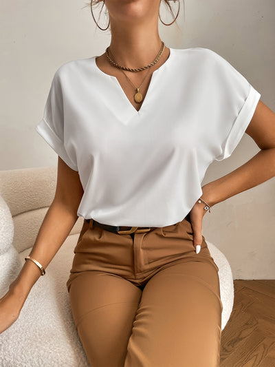 Tall Notched Neck Batwing Sleeve Popover Blouse