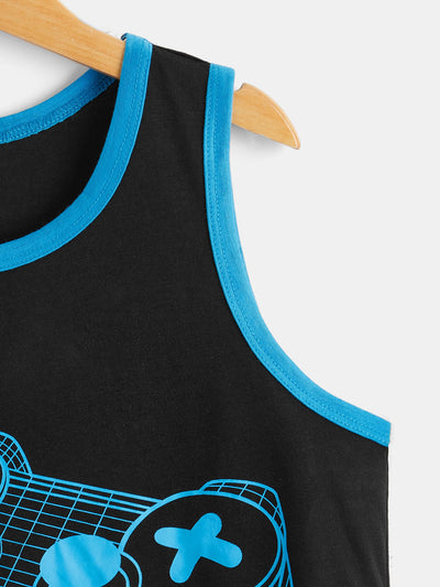 Boys Slogan & Gamepad Print Contrast Binding Tank Top