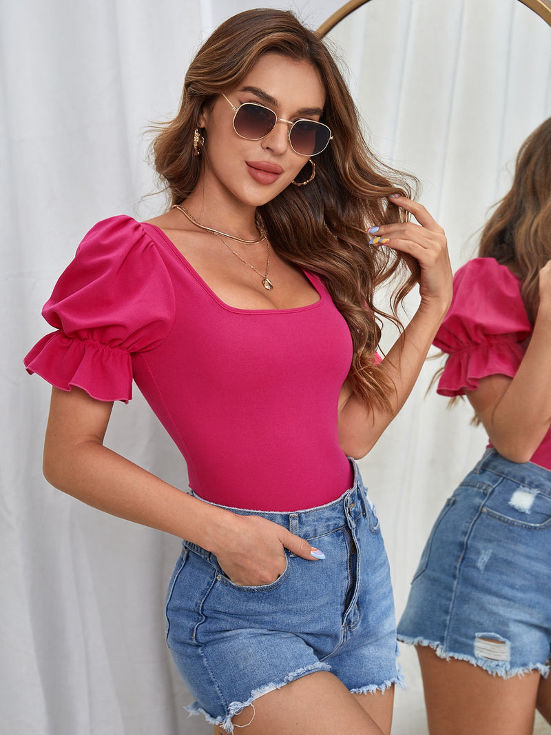 Square Neck Puff Sleeve Tee Bodysuit