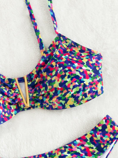 Random Allover Print V Wired Bikini Swimsuit