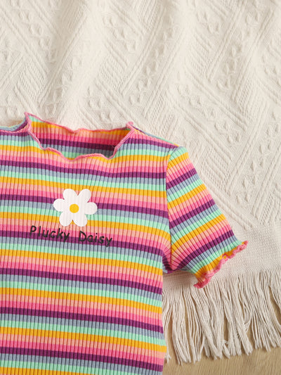 Baby Floral Block Striped Print Lettuce Trim Tee