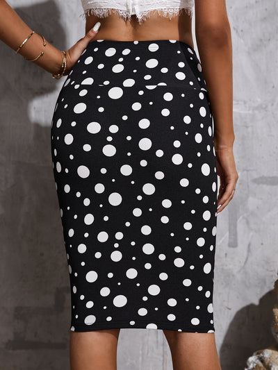 Polka Dot Print Wide Waistband Skirt