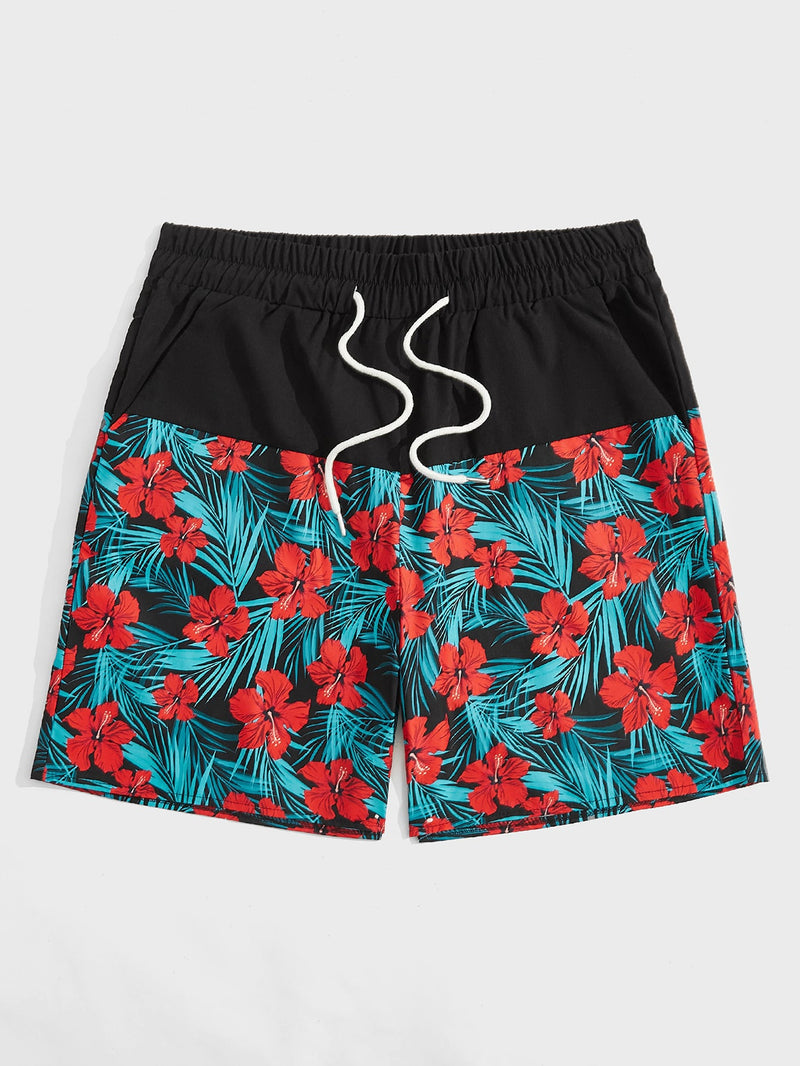 ROMWE Guys Floral Graphic Drawstring Shorts