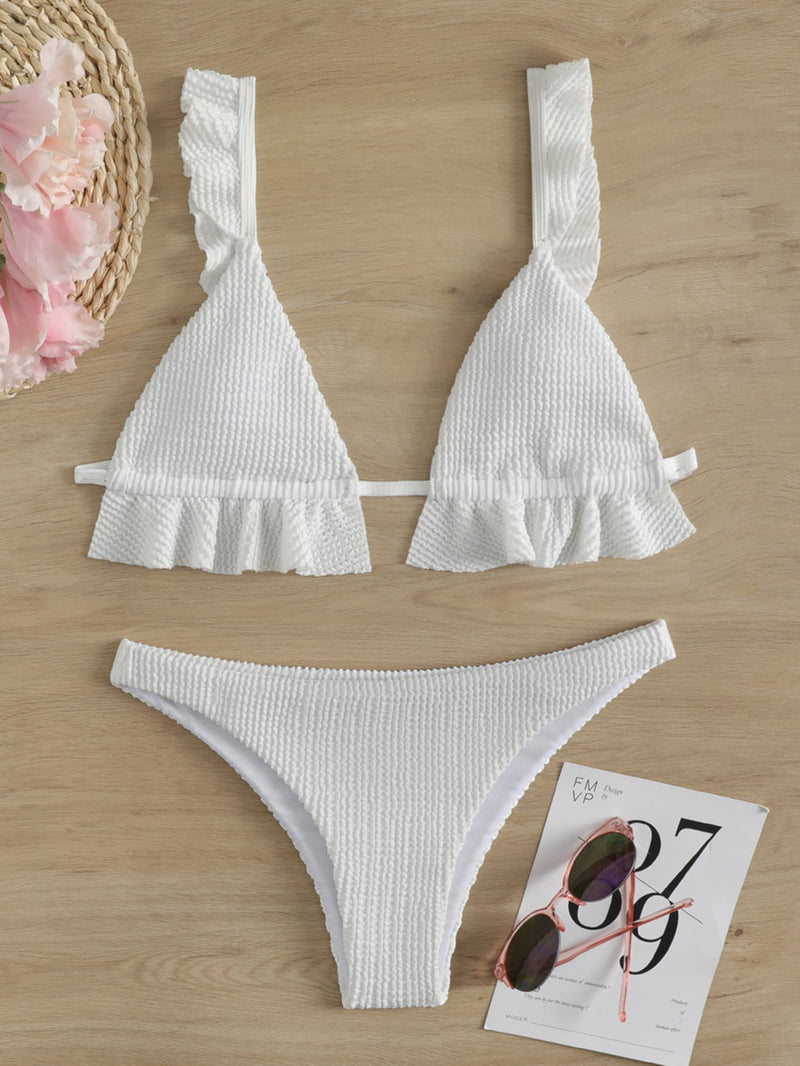 Ruffle Hem Triangle Bikini Swimsuit