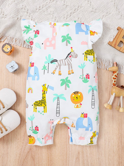 Baby Cartoon Graphic Ruffle Trim Romper