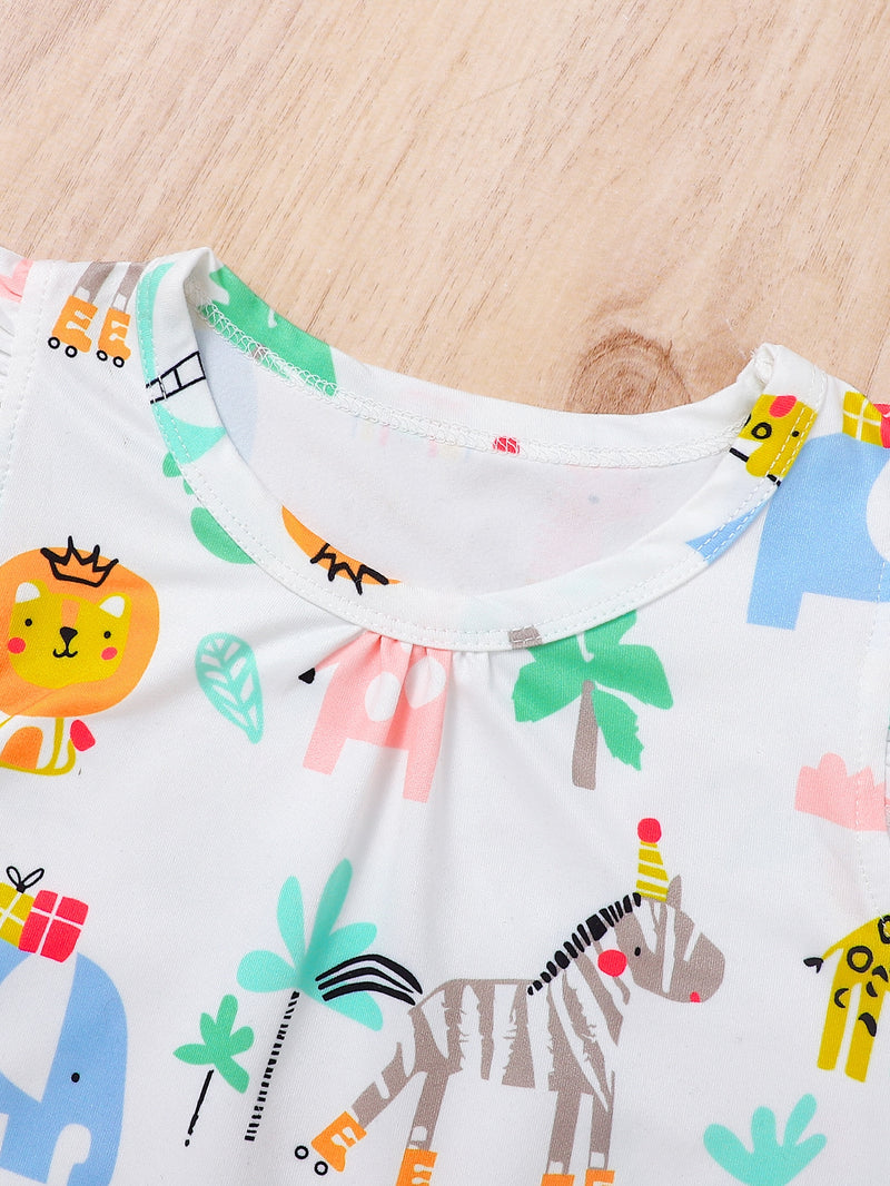 Baby Cartoon Graphic Ruffle Trim Romper