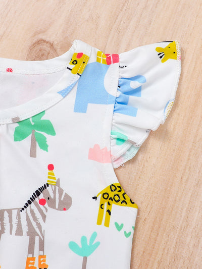 Baby Cartoon Graphic Ruffle Trim Romper