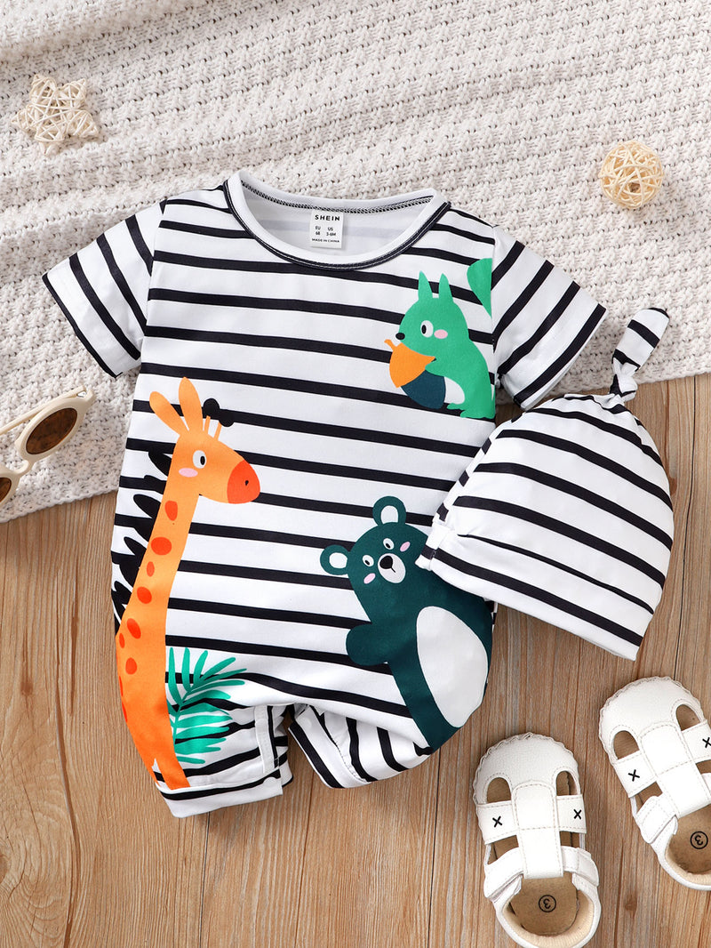 Baby Striped Cartoon Graphic Romper Hat