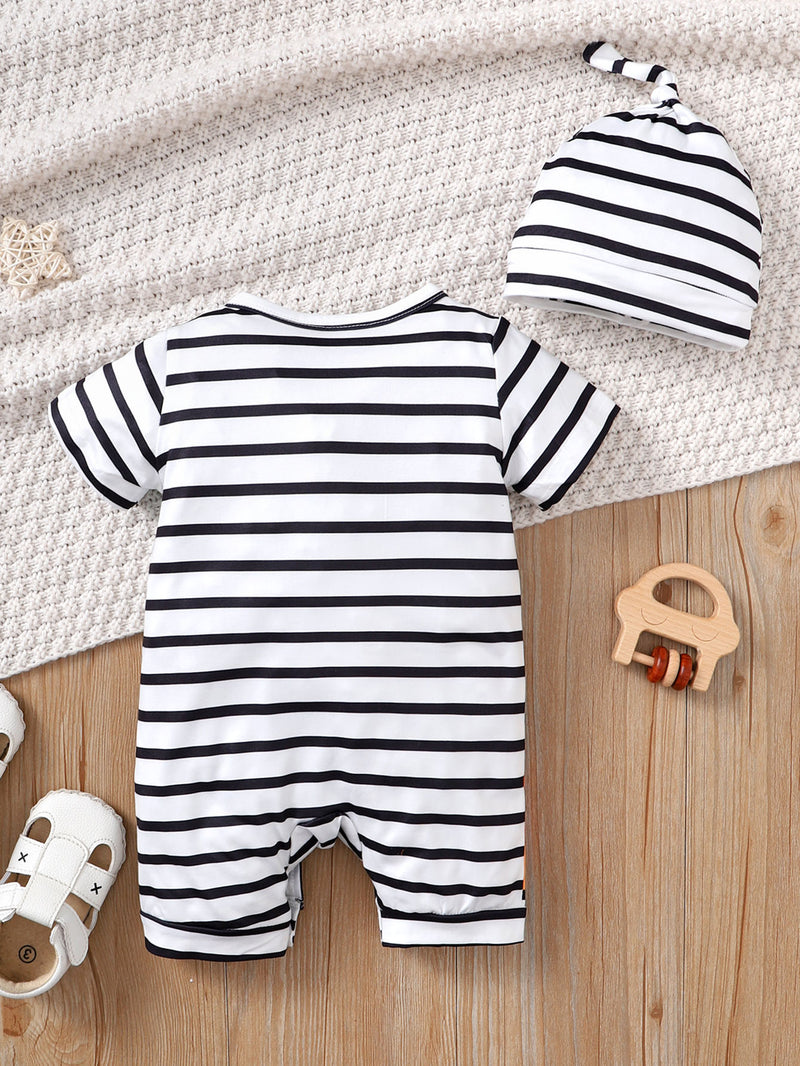 Baby Striped Cartoon Graphic Romper Hat