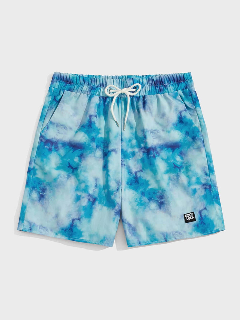 ROMWE Guys Tie Dye Letter Patched Shorts