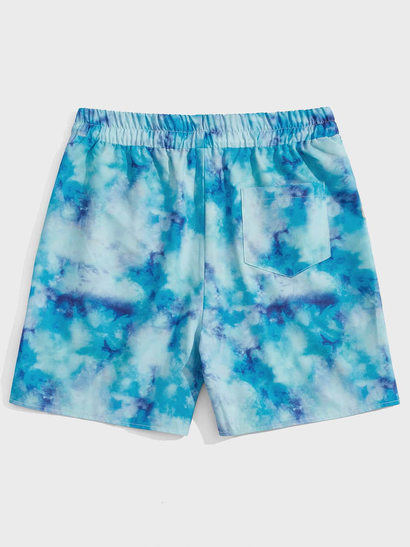 ROMWE Guys Tie Dye Letter Patched Shorts