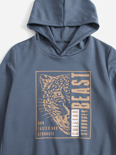 Boys Leopard Slogan Graphic Hoodie Sweatpants