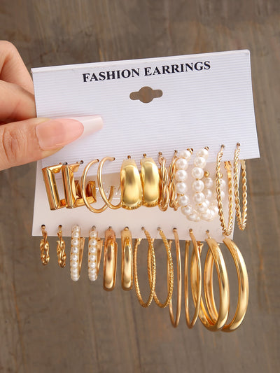 12pairs Faux Pearl Decor Earrings