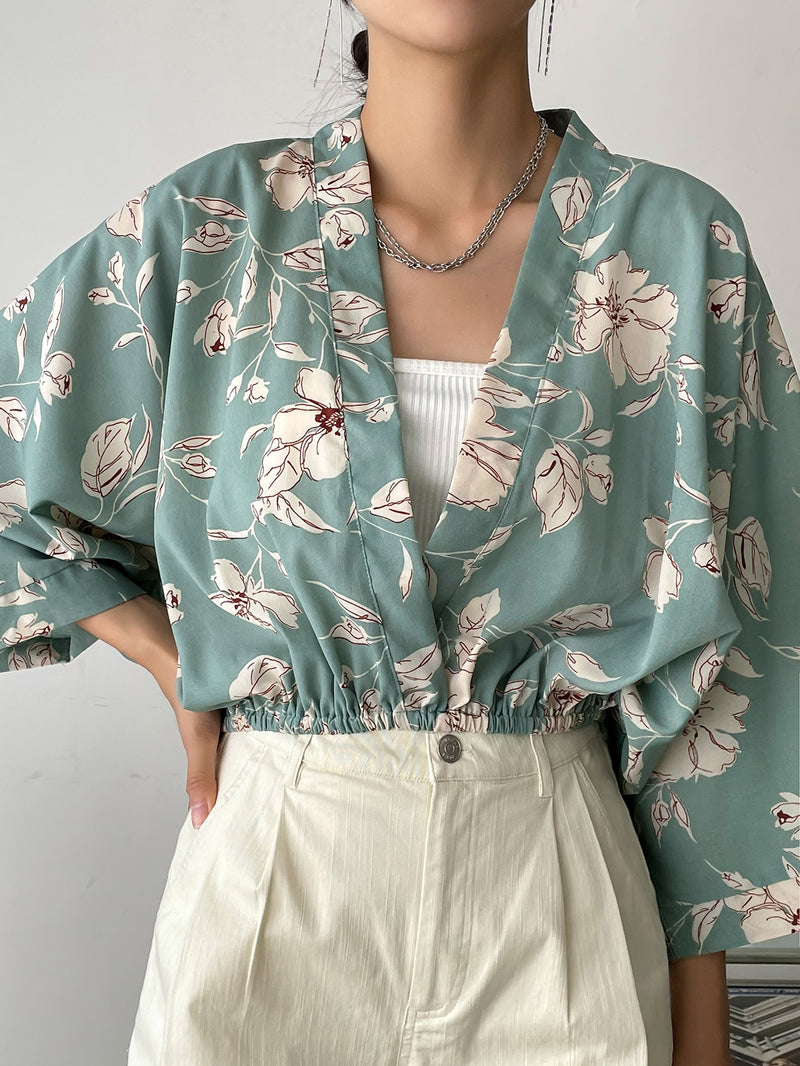 DAZY Floral Print Dolman Sleeve Blouse Without Camisole
