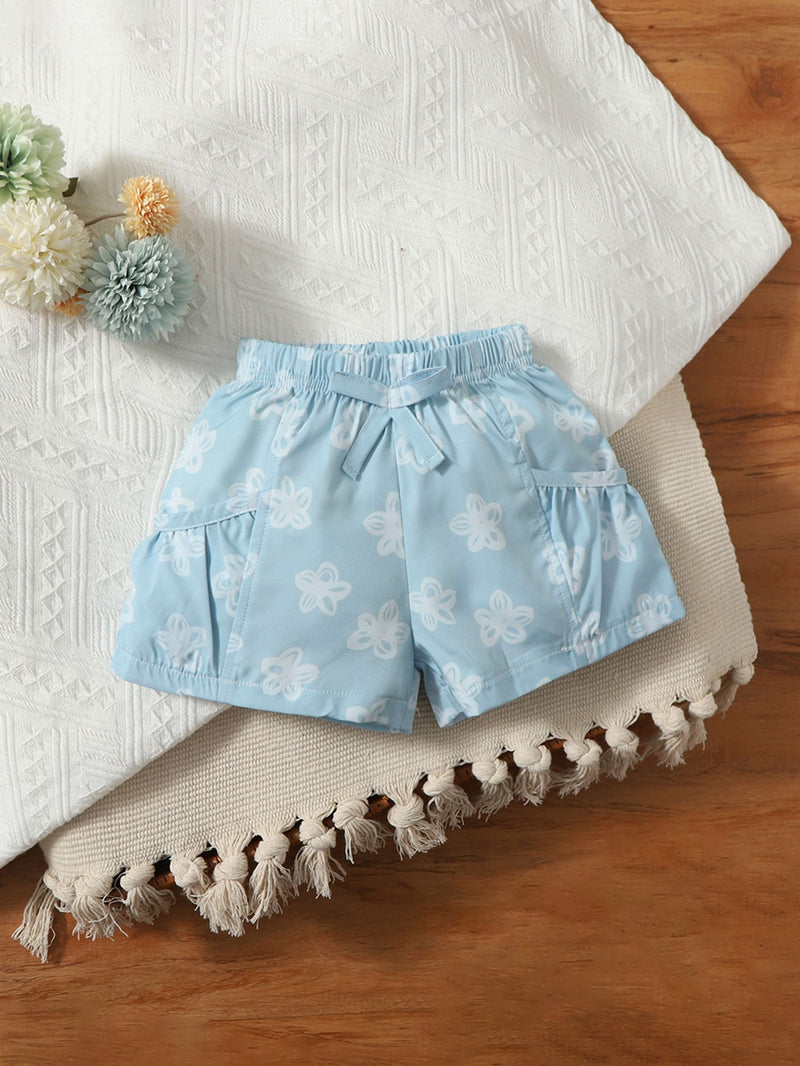 Baby Floral Print Bow Front Ruched Shorts