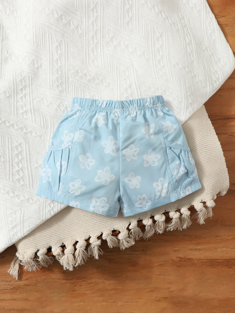 Baby Floral Print Bow Front Ruched Shorts