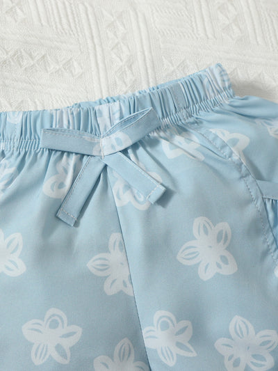 Baby Floral Print Bow Front Ruched Shorts