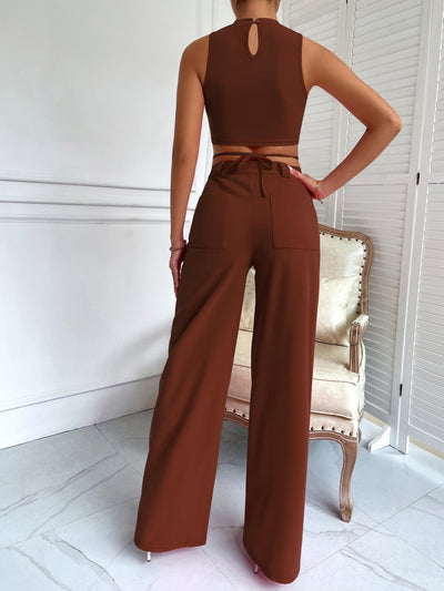 Criss Cross Mock Neck Top Seam Front Pants