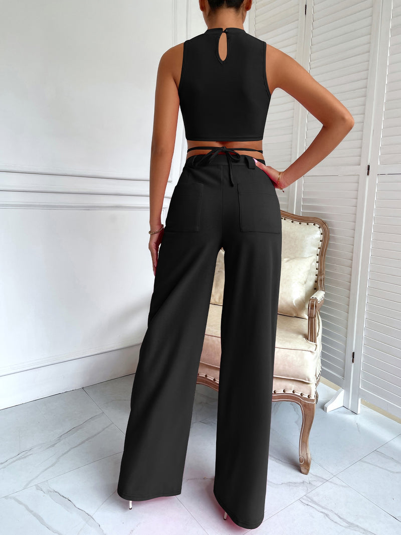 Criss Cross Mock Neck Top Seam Front Pants