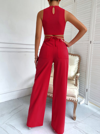 Criss Cross Mock Neck Top Seam Front Pants