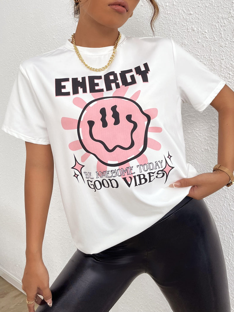 EZwear Cartoon Letter Graphic Tee