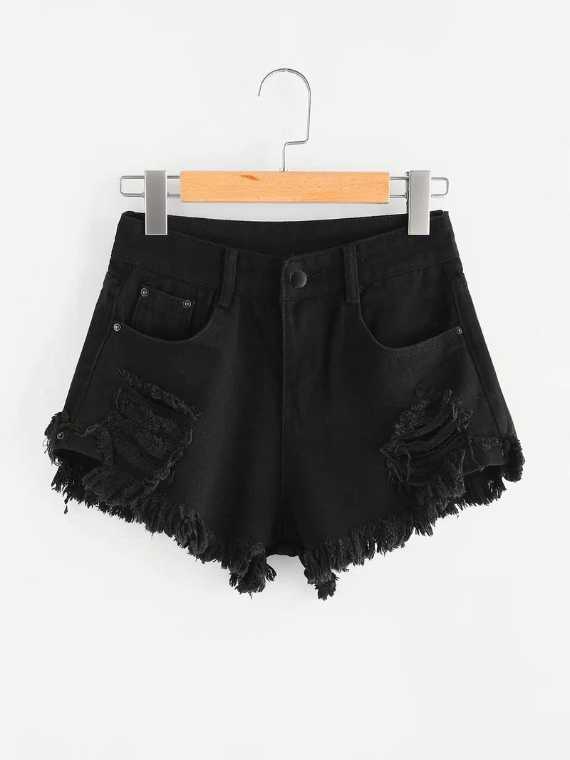 Distressed Frayed High Rise Shorts