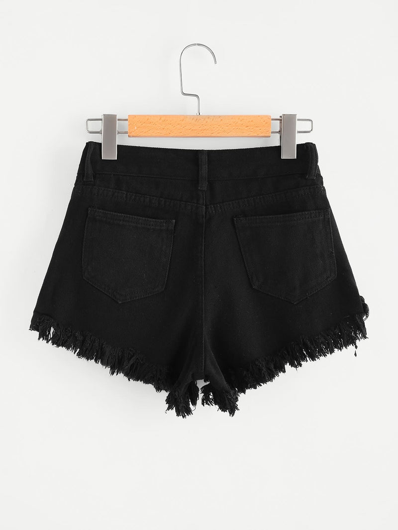 Distressed Frayed High Rise Shorts