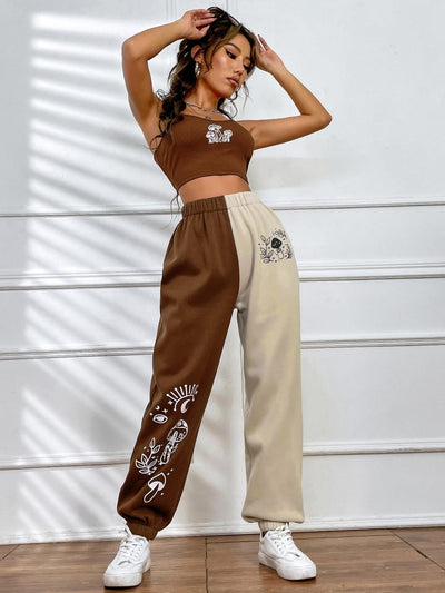 Mushroom Print Cami Top Two Tone Sweatpants