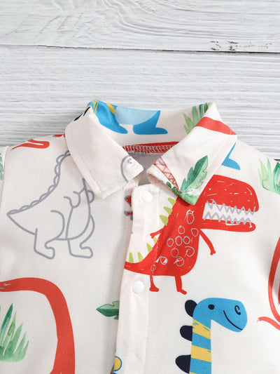 Baby Dinosaur Print Button Front Romper