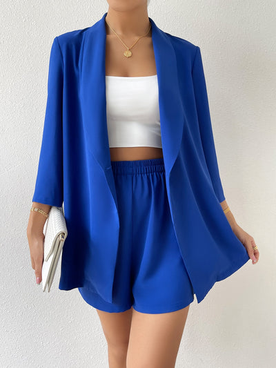 Solid Shawl Collar Blazer Shorts