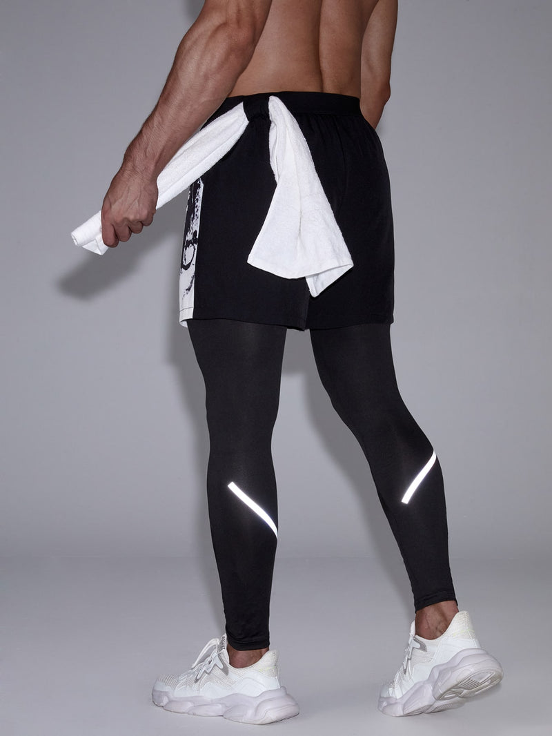 Men Color Block 2 In 1 Sports Pants With Phone Pocket