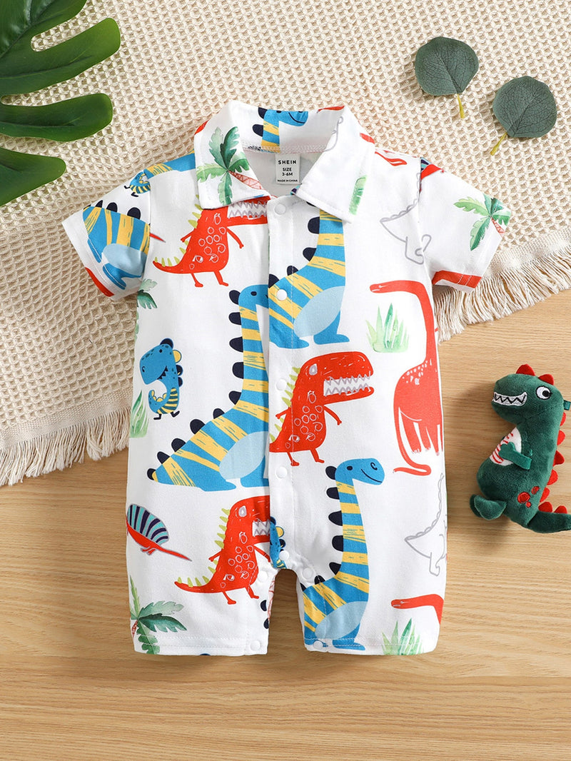 Baby Dinosaur Print Button Front Romper