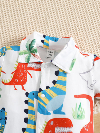 Baby Dinosaur Print Button Front Romper