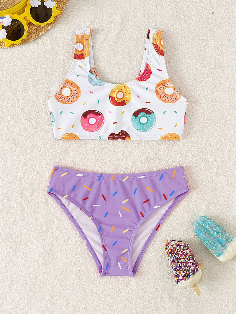 Toddler Girls Donuts Print Bikini Swimsuit