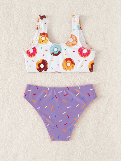 Toddler Girls Donuts Print Bikini Swimsuit