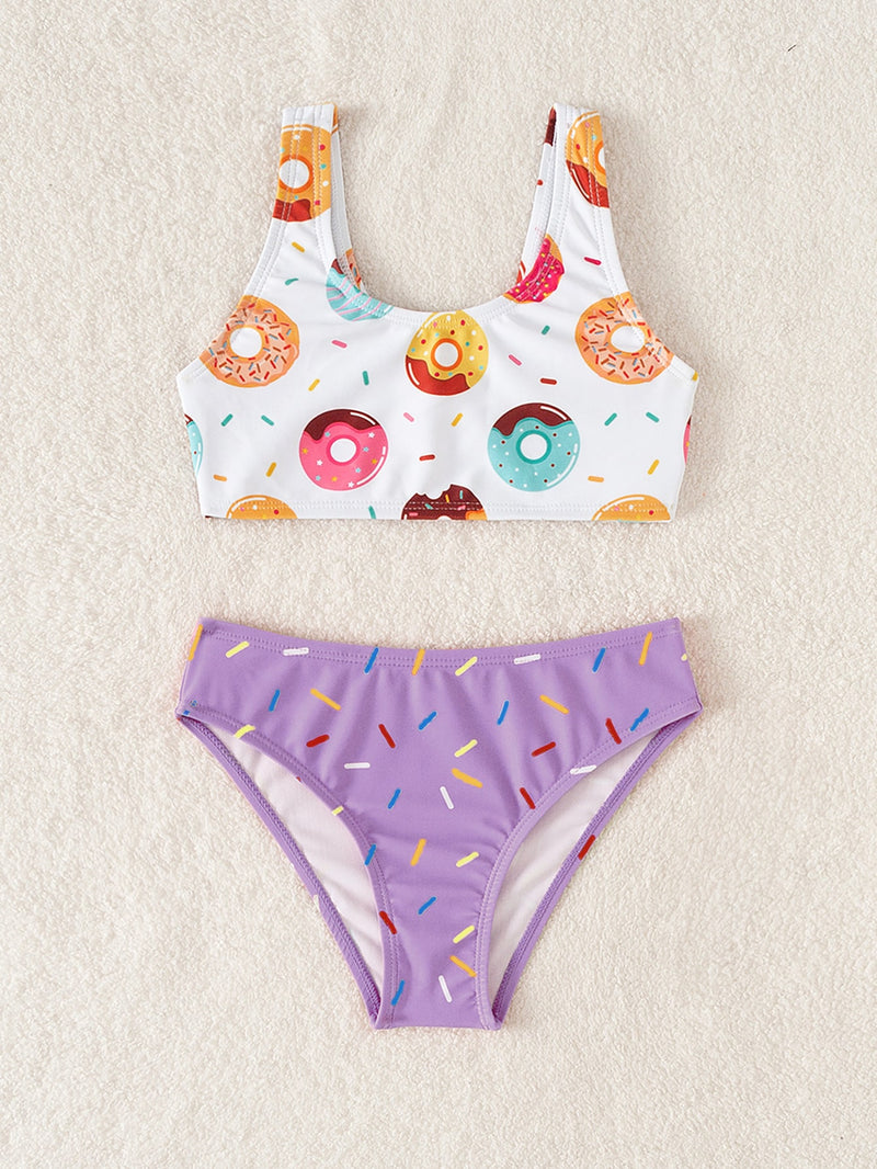 Toddler Girls Donuts Print Bikini Swimsuit