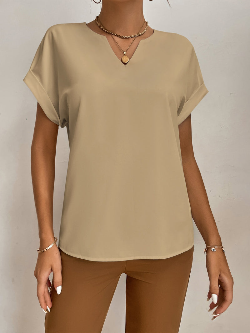 Tall Notched Neck Batwing Sleeve Popover Blouse