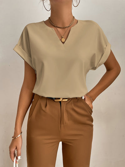 Tall Notched Neck Batwing Sleeve Popover Blouse