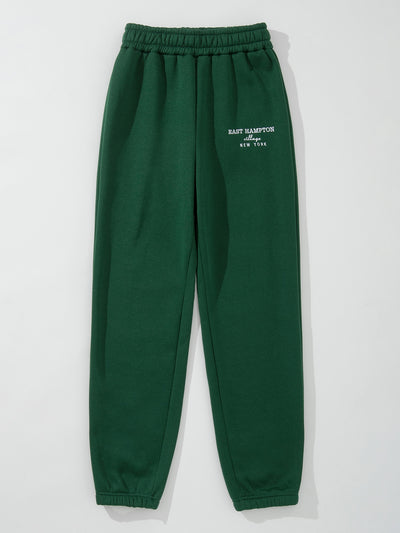 Letter Embroidery Elastic Waist Thermal Lined Sweatpants