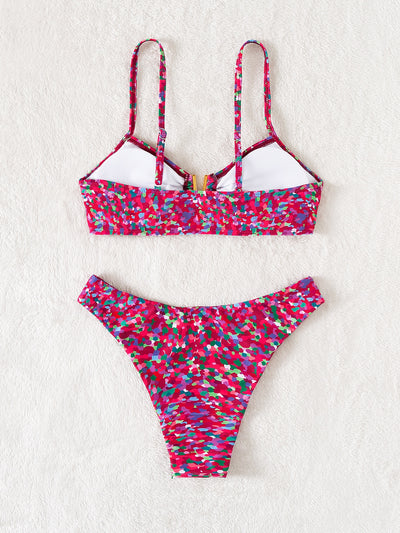 Random Allover Print V Wired Bikini Swimsuit