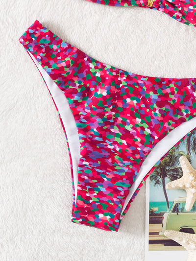 Random Allover Print V Wired Bikini Swimsuit