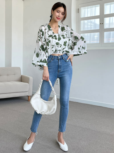 DAZY Floral Print Dolman Sleeve Blouse Without Camisole
