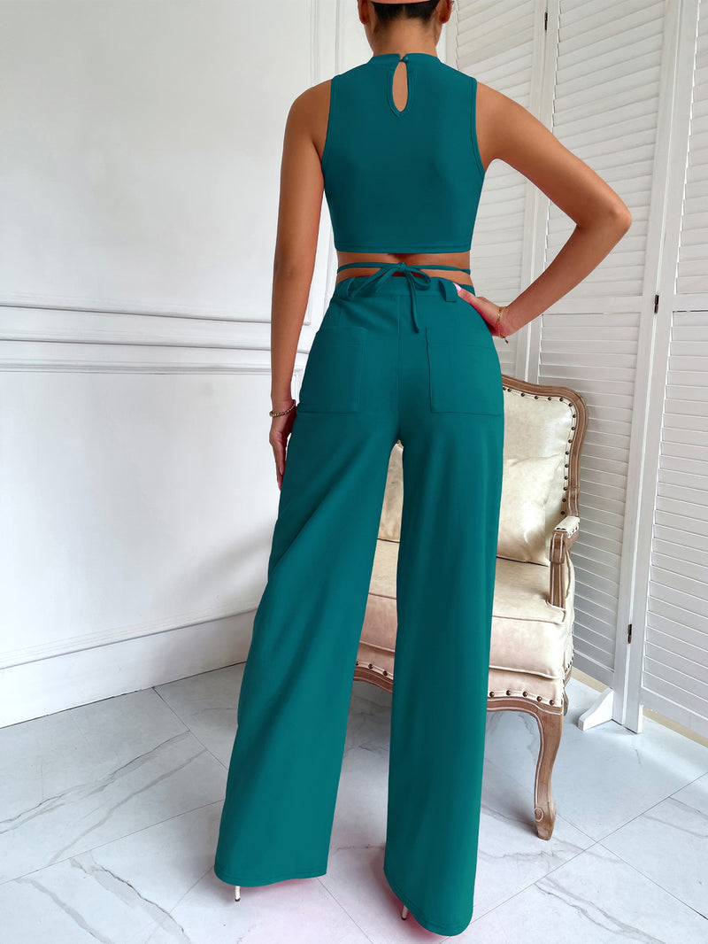 Criss Cross Mock Neck Top Seam Front Pants