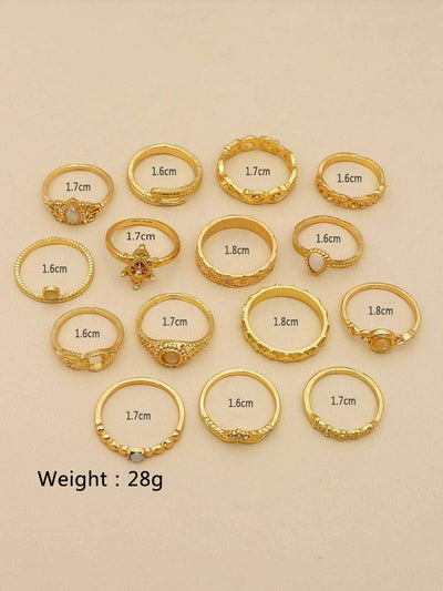 15pcs Gemstone Rhinestone Decor Ring