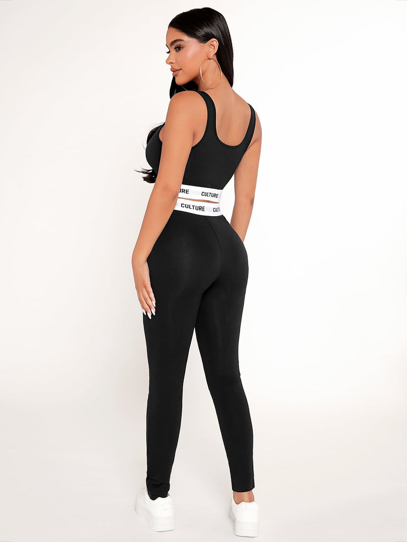 PETITE Letter Tape Crop Tank Top Leggings Set