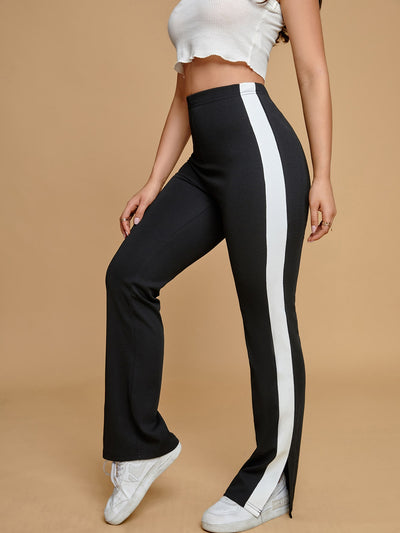 EZwear Contrast Side Seam Split Hem Pants