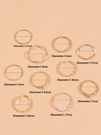 10pcs Rhinestone Faux Pearl Decor Ring