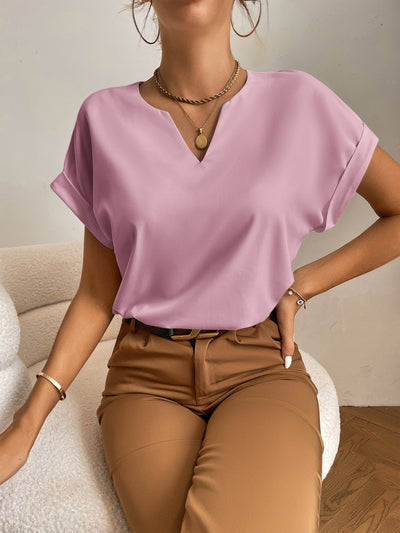 Tall Notched Neck Batwing Sleeve Popover Blouse