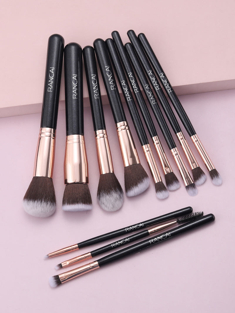 12pcs Letter Graphic Handle Makeup Brush Set